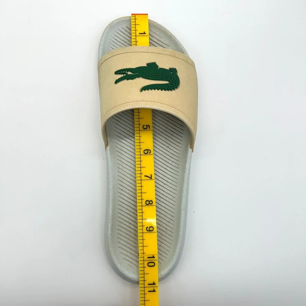 Lacoste Slide Sandals Men 10 Cream Grey Croc Logo Sporty Casual Summer Shoes VTG
